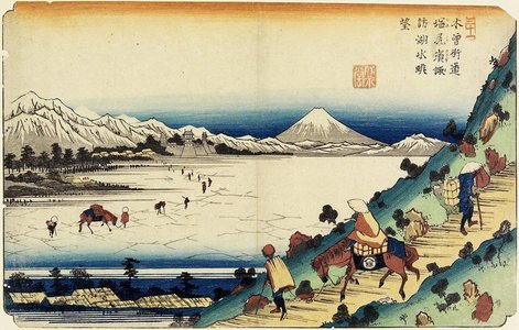 渓斉英泉: No.3: View of Lake Suwa as Seen from Shiojiri Pass - ミネアポリス美術館