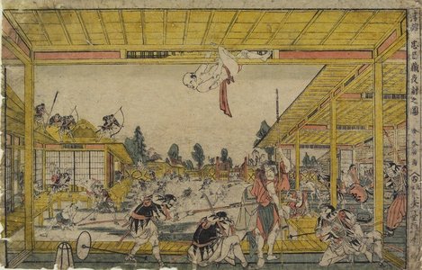 Katsushika Hokusai: Pespective Print: Scene of the Night Attack in the Play 