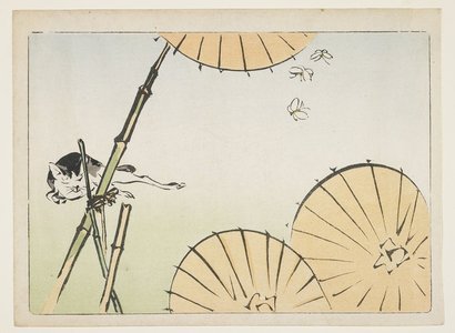 Shibata Zeshin: (Bamboo, umbrellas, a cat and butterflies) - Minneapolis Institute of Arts 