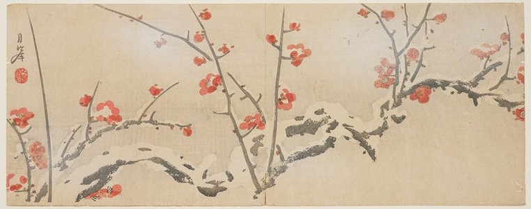 Japanese Print "(Flowering plums in snow)" by So Geppo, 僧月峯 (Yamaoka Geppo_)