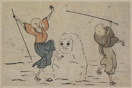 葛飾北斎: Two Blind Men and Snowman - ミネアポリス美術館
