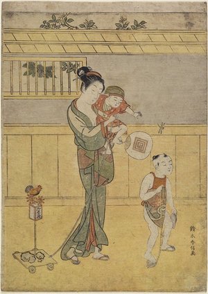 Japanese Print "Reaching for a Dragonfly" by Suzuki Harunobu, 鈴木春信 (Suzuki Harunobu)