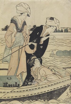 玉川舟調: Three Women Fishing in a Boat - ミネアポリス美術館