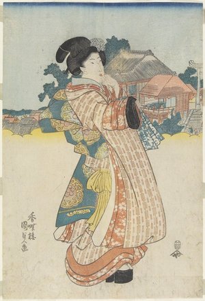 歌川国貞: (Courtesan Standing in Front of a Shrine) - ミネアポリス美術館