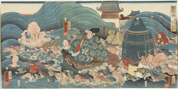 Utagawa Kuniyoshi: Dragon God Rewarding Hidesato with Three Gifts - Minneapolis Institute of Arts 