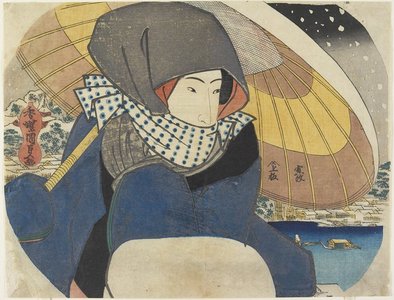 Utagawa Kunisada: (Woman Wearing Hood with Umbrella) - Minneapolis Institute of Arts 