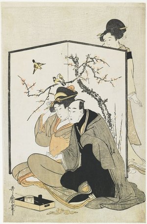 喜多川歌麿: Man and Woman Smoking - ミネアポリス美術館