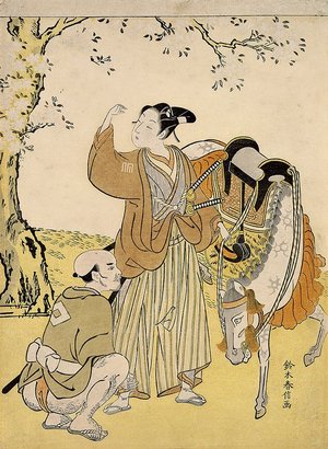 鈴木春信: Young Samurai Viewing Cherry Blossoms as a Mitate of Prince Kaoru - ミネアポリス美術館