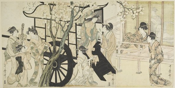 喜多川歌麿: (Viewing Cherry Blossoms Likened to an Imperial Carriage Scene) - ミネアポリス美術館