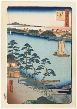 歌川広重: Niijuku Ferry - ミネアポリス美術館