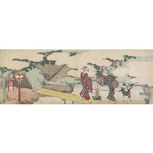 Katsushika Hokusai, 葛飾北斎 (Katsushika Hokusai)による浮世絵「(Two Women and a Boy on Boardwalk)」