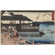 Utagawa Hiroshige: Night Scene on Yanagi-bashi Bridge and the Restaurant Manhachi - Minneapolis Institute of Arts 