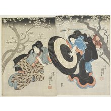 歌川国芳: (Two Women Fighting under Cherry Tree, a Scene from a Kabuki Play) - ミネアポリス美術館