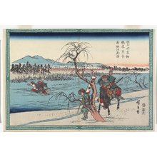 Utagawa Hiroshige: Sasaki Takastuna and Kajiwara Kagetoki Competing to Take the Lead Crosiing the Uji River