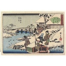 Utagawa Hiroshige: Snow Scene at Mokubo-ji Temple and the Restaurant Uekiya - Minneapolis Institute of Arts 