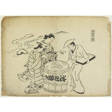 Japanischer Druck "Three Sake Tasters" von Okumura Masanobu, 奥村政信 (Okumura Masanobu)