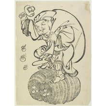 Japanese Print "Daikoku God on Rice Bales" by Unknown, 無款 (Japanese Unknown, Japanese Unknown,)