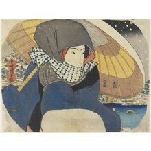 歌川国貞: (Woman Wearing Hood with Umbrella) - ミネアポリス美術館