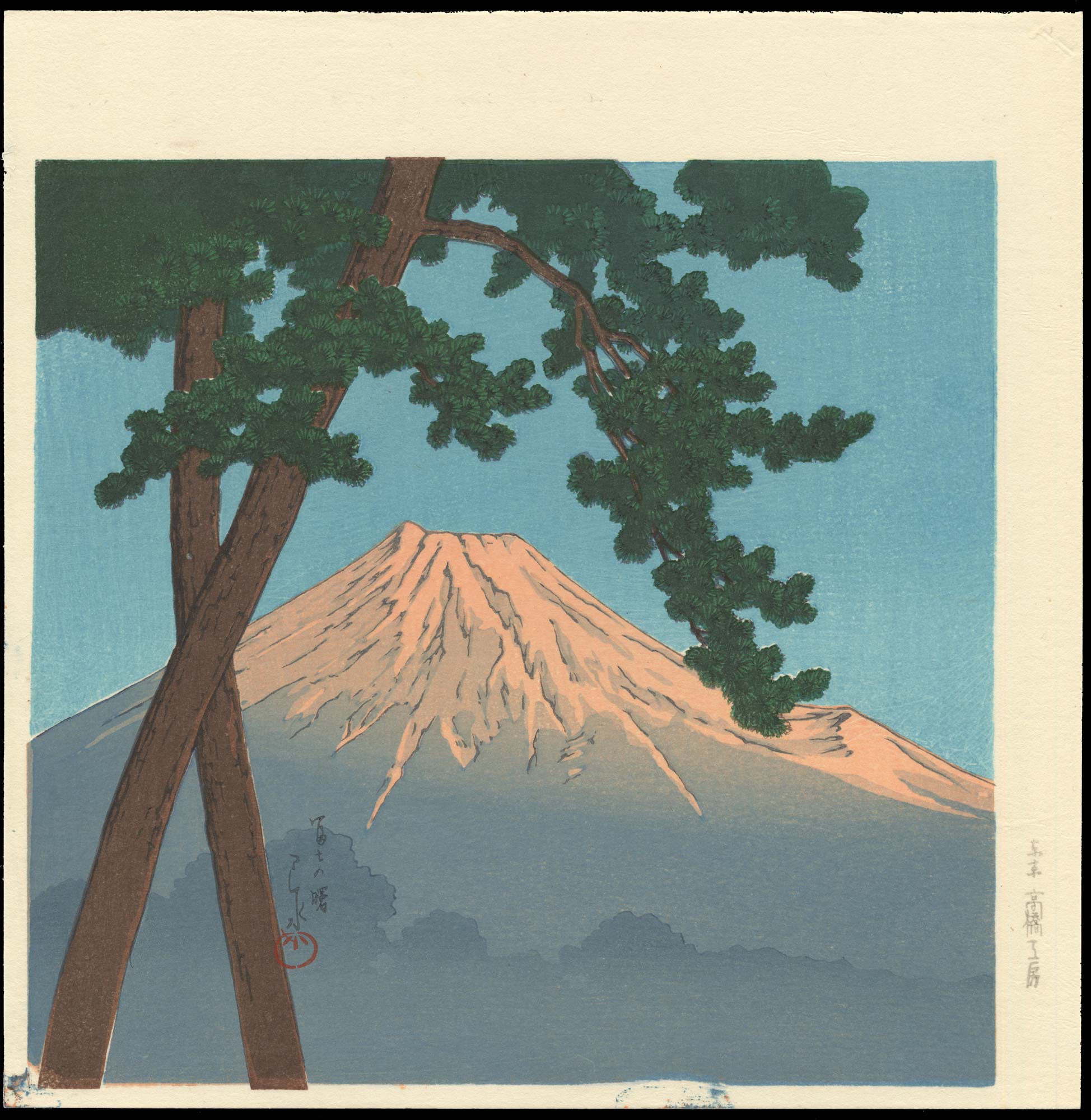 川瀬巴水の版画富士の朝山中湖
