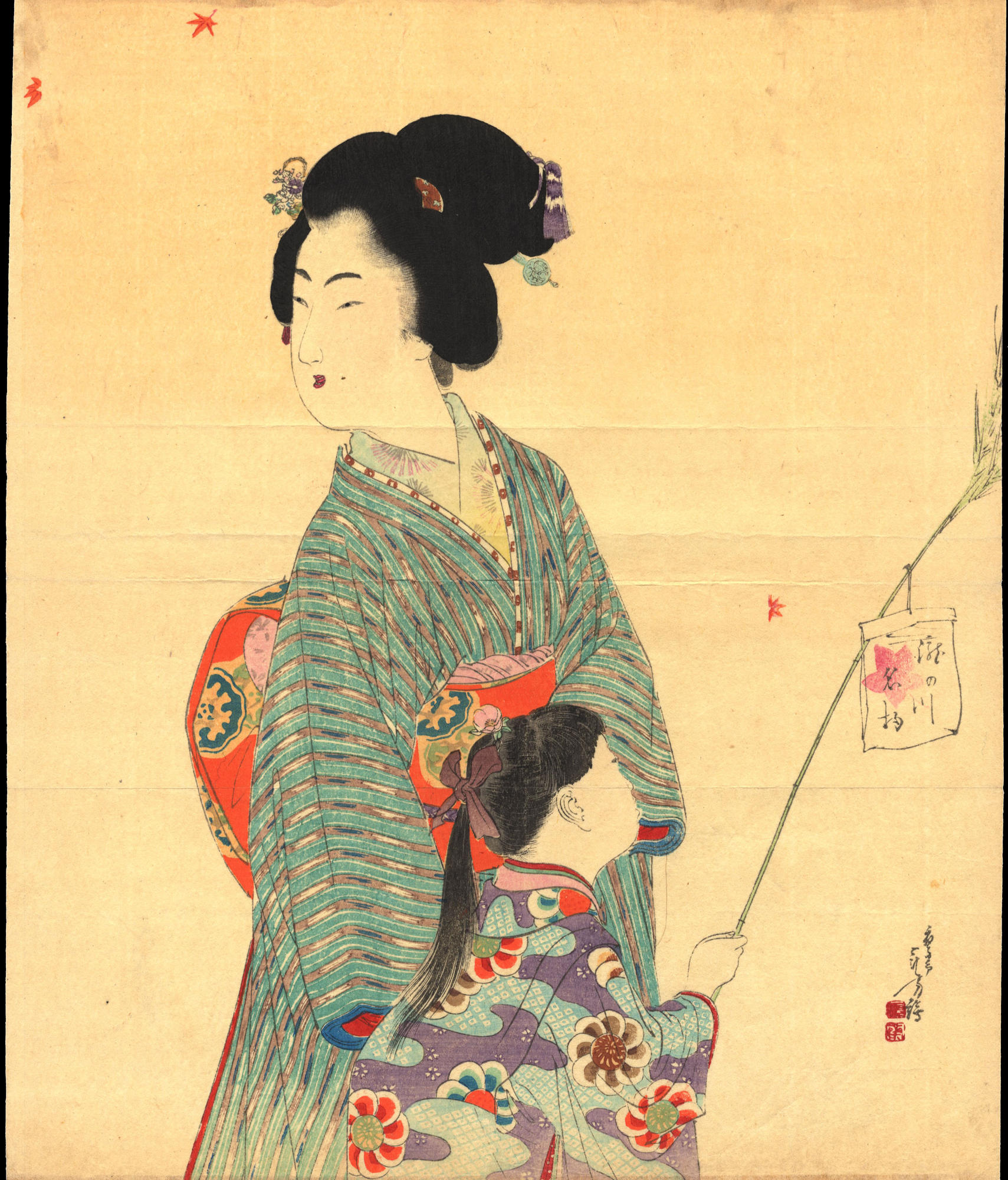 Узнай маму японское. Мидзуно Тосиката. . Художник Мицуно Тосиката (1866-1908). Самураи. Японская гравюра красавицы. Японская мать.