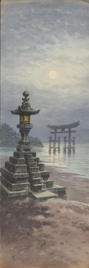 無款: Miyajima Torii and Lantern on a Moonlit Night (1) - Ohmi Gallery