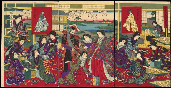 豊原周延: Emperor Observing Sericulture - 富貴之春蚕之繁栄 - Ohmi Gallery