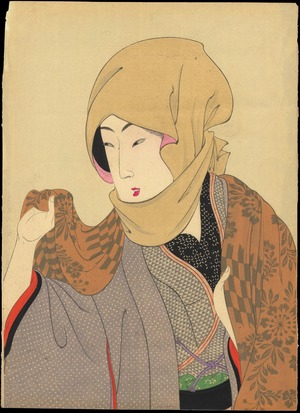 Toyohara Chikanobu: Bijin Wearing a Scarf - 真美人 (1) - Ohmi Gallery
