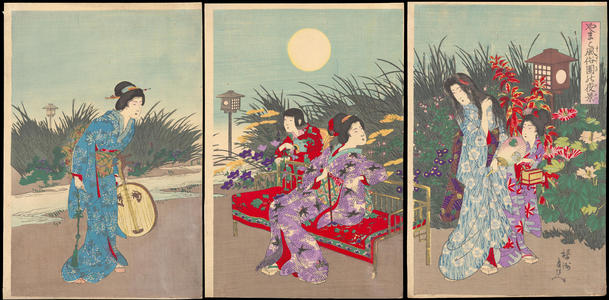 Toyohara Chikanobu: Scene of a Flower Gargen at Night - 園花夜景 - Ohmi Gallery