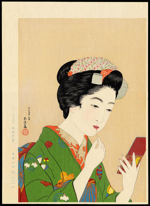 Hashiguchi Goyo: Girl with Lipstick - 紅筆を持てる女 - Ohmi Gallery