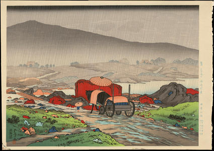 Hashiguchi Goyo: Rain at Yabakei - 耶馬溪 - Ohmi Gallery - Ukiyo-e 