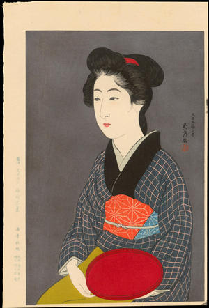 Hashiguchi Goyo: Waitress with a Tray (Nao, of a Kyoto Inn) - 紅ふで（京の宿 おなを） - Ohmi Gallery