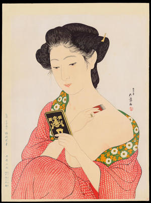 橋口五葉: Woman Applying Make-up (Hand Mirror) - 化粧の女 （手かがみ） - Ohmi Gallery