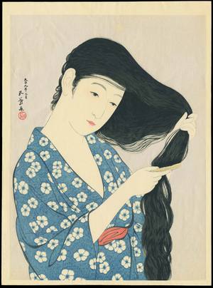 Hashiguchi Goyo: Woman Combing Her Hair - 髪梳ける女 - Ohmi Gallery