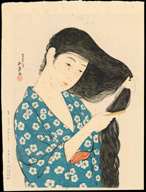 Japanese Print "Woman Combing Her Hair - 髪梳ける女（髪すき）" by Hashiguchi Goyo, 橋口五葉 (Goyo, Hashiguchi)