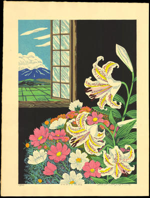 Hayashi, Waichi: Golden-Rayed Lily and Cosmos - やまゆりとコスモス - Ohmi Gallery