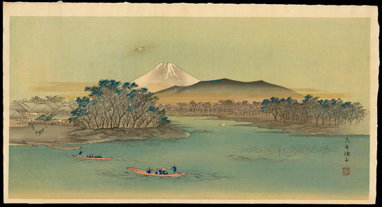 Utagawa Hiroshige: Rokugo Ferry Crossing - 六郷渡子 - Ohmi Gallery