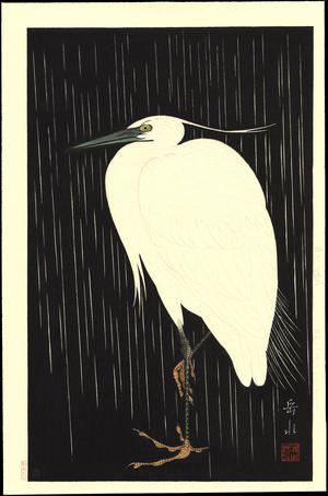 Ide, Gakusui: White Heron in Rain - Ohmi Gallery