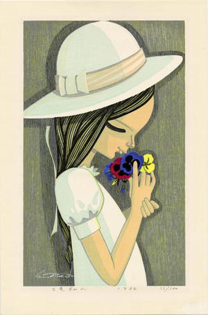 Ikeda Shuzo: Three Coloured Pansies - 三色すみれ - Ohmi Gallery
