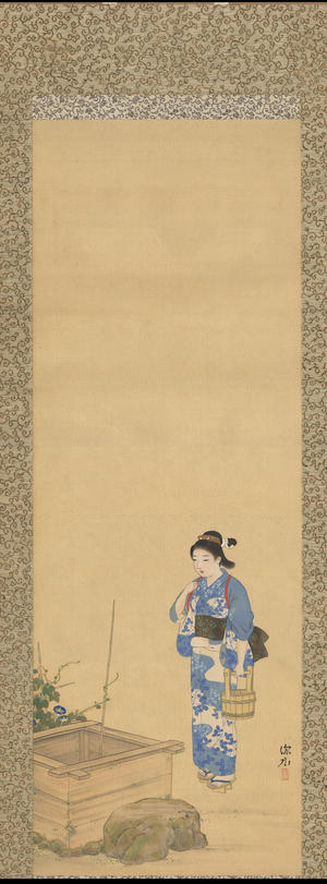 Ito Shinsui: Bijin Washing In Autumn - 朝顔と美人 (1) - Ohmi Gallery