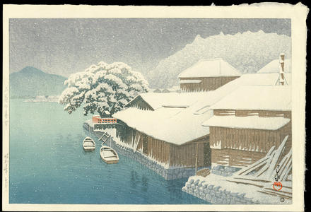 川瀬巴水: Snow Falling at Ishinomaki - 石巻の？雪 - Ohmi Gallery