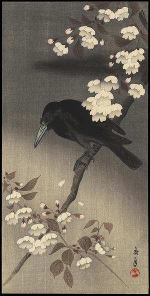 今尾景年: Crow and Cherry Blossoms - Ohmi Gallery