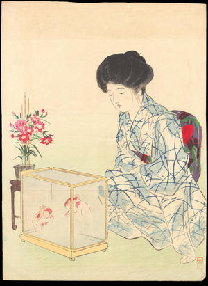 Takeuchi Keishu: Bijin with Goldfish (1) - Ohmi Gallery