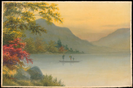 Kenyu T: Boat on Lake in Autumn (1) - Ohmi Gallery