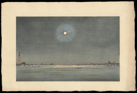 Kobayashi Kiyochika: The Winter Moon - Kinryuzan Viewed from the Banks of the Sumida River - 墨堤より望む金龍山 冬の月 - Ohmi Gallery