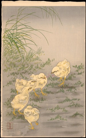 Shoson Ohara: Chicks and Worms - Ohmi Gallery