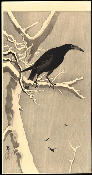 Shoson Ohara: Crow on snowy bough - Ohmi Gallery