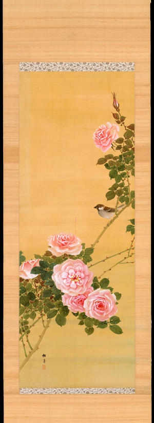渡辺省亭: Rose and Sparrow - バラと雀 (1) - Ohmi Gallery