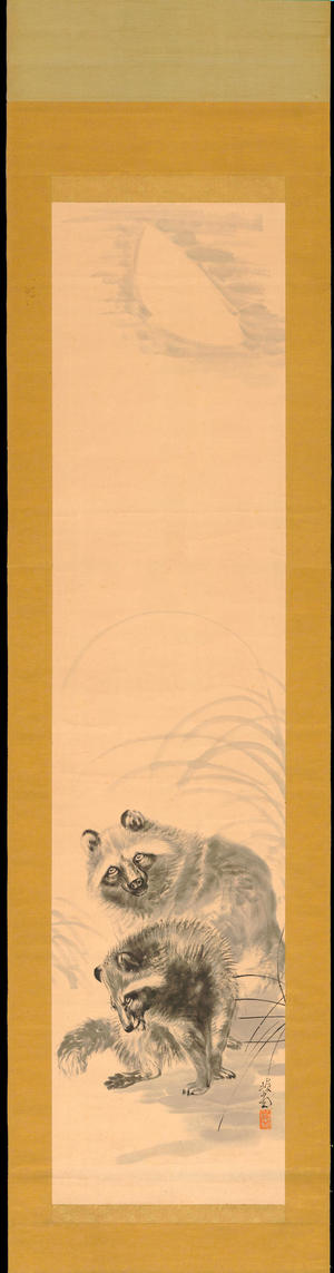 勝川春童: Tanuki and Moon (1) - Ohmi Gallery