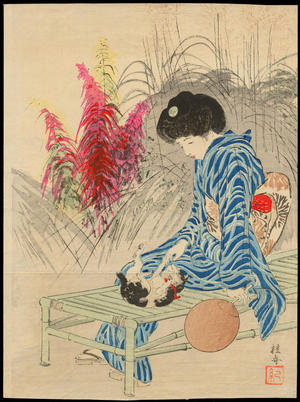 武内桂舟: Bijin and Kitten (1) - Ohmi Gallery