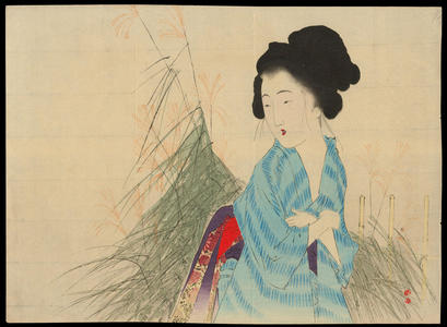 Takeuchi Keishu: Bijin by tall grass (1) - Ohmi Gallery